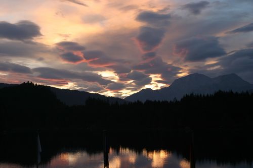 mountains lake clouds