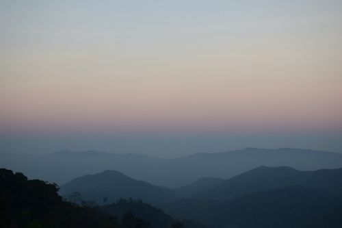 mountains fog sky