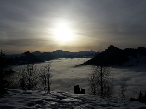 mountains clouds sunset