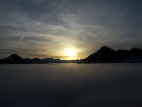 mountains sunset clouds