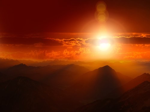 mountains  sunset  sun