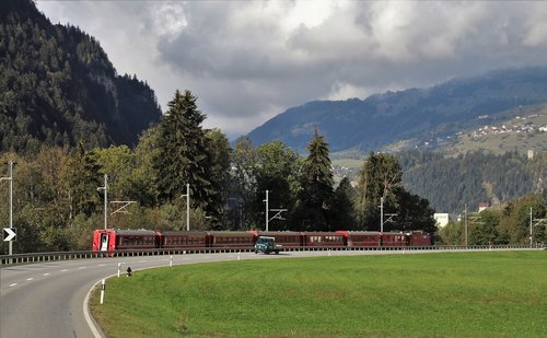 mountains  train  railroad tracks
