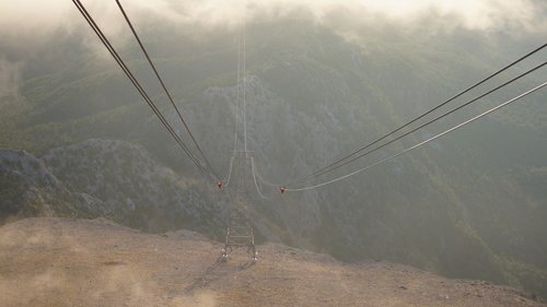 mountains  cable car  fog