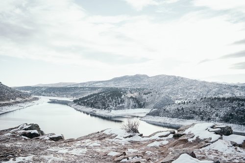 mountains  winter  lake