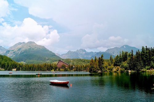 mountains  boat  landscape