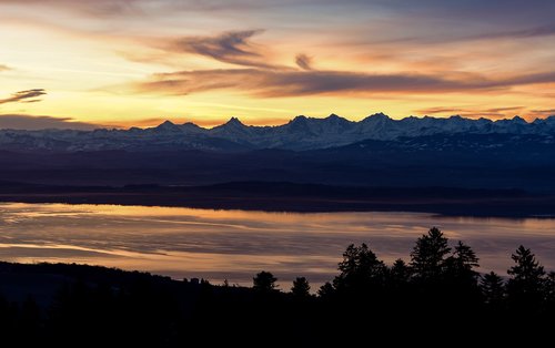 mountains  lake  sunrise