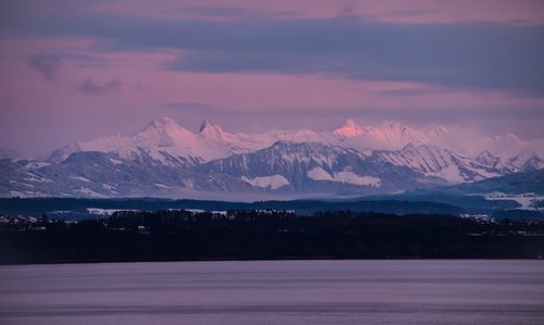 mountains  lake  twilight