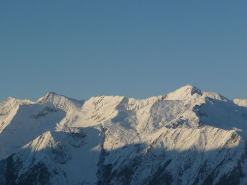 mountains snow morning sun