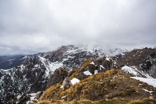 mountains peaks overcast