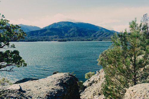 mountains lake sunshine