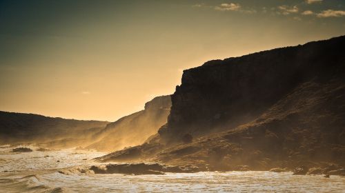 mountains coastline sea