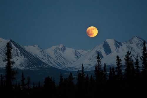 mountains night full moon