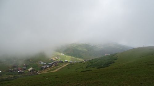 mountains fog cottage