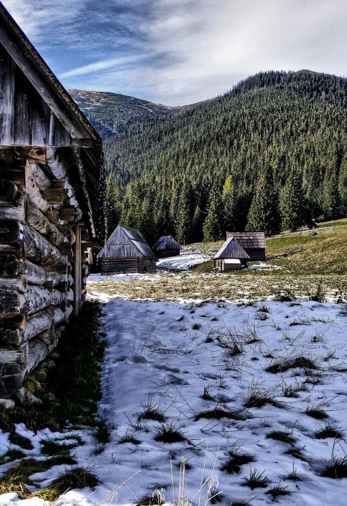 mountains wooden houses shepherd's house