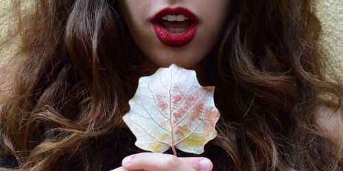 mouth red lipstick leaf