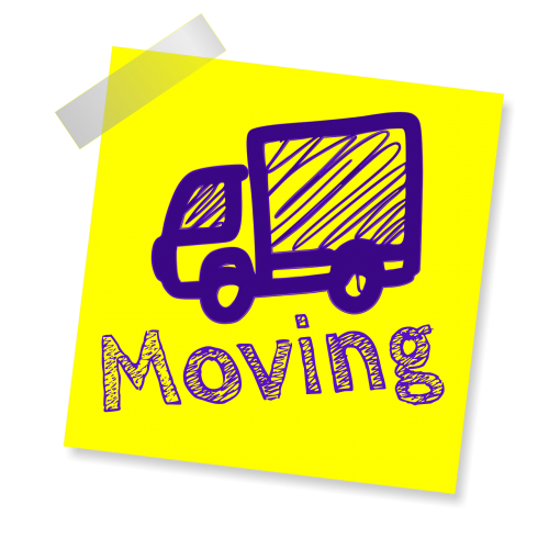 moving sign yellow sticker