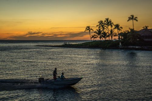 moving boat sunset seascape