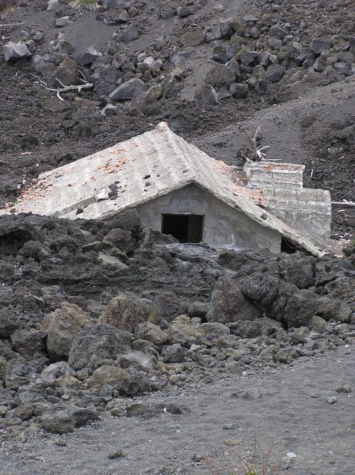 mt etna lava submerged house