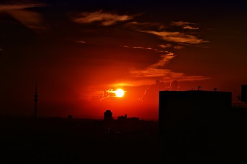 munich  sunset  silhouette