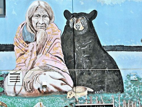 mural native indian woman black bear