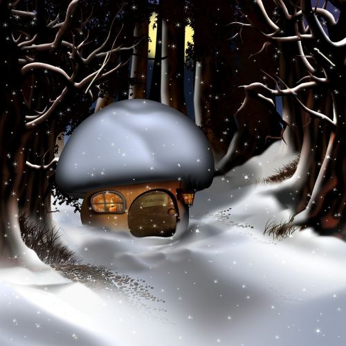 mushroom house winter forest