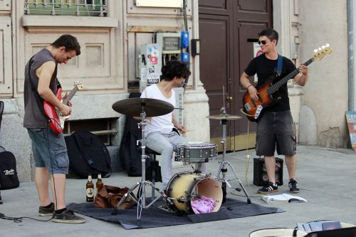 musicians street performers guitars