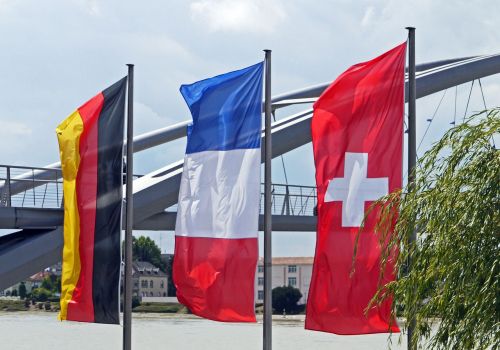 national flags three countries bridge germany