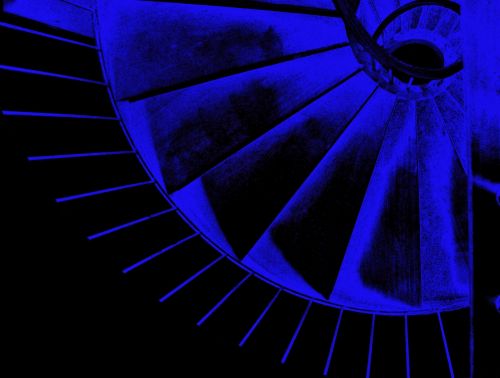 Neon Blue Spiral Stairs