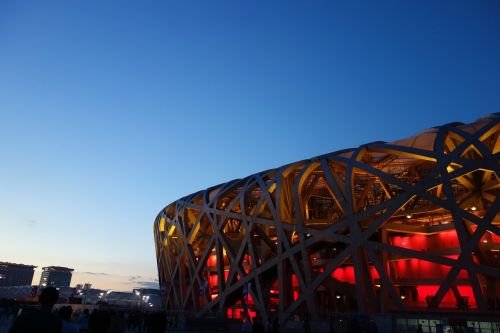 nest olympic stadium at dusk