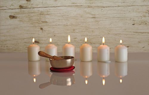 new age singing bowl candles