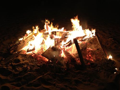 night beach fire
