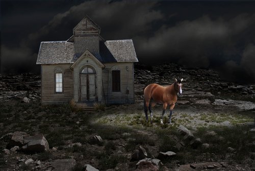 night  horse  ranch house