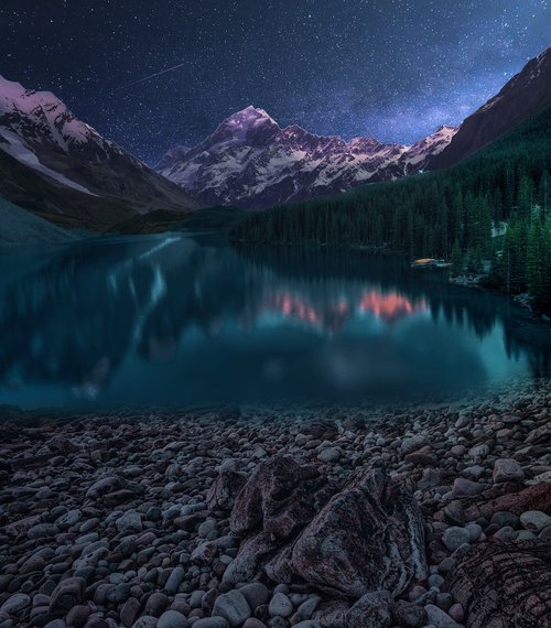 night  mountain  lake