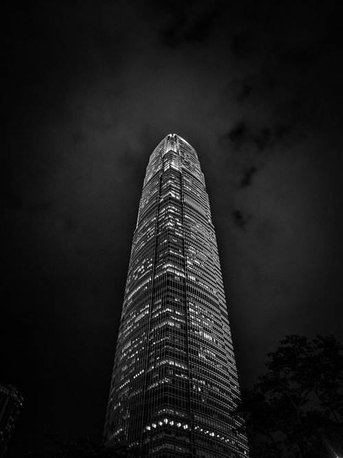 night  black and white  tower