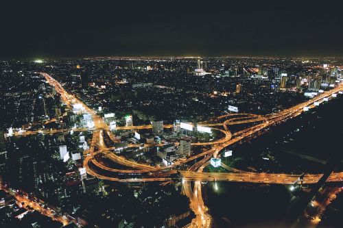 night city aerial view night