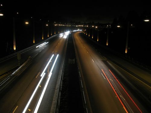 night lights road cars