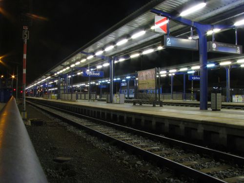 night photograph platform rail traffic