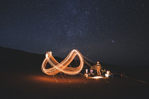 night sky camping sparks