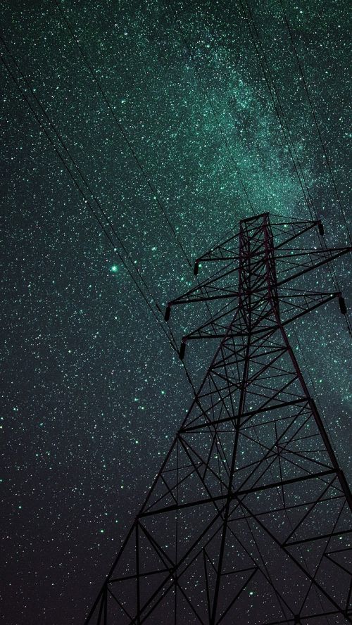 night sky stars power lines