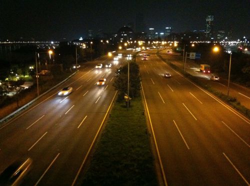 night view city road