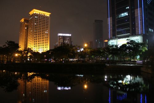 night view construction reflection