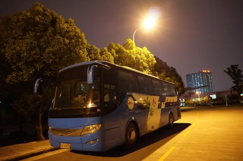 night view buses light