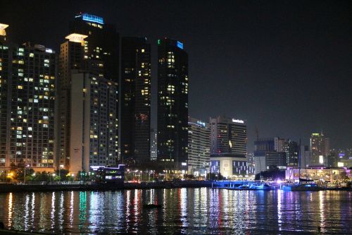 night view city sea