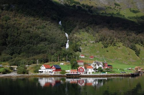 norway fjord waterfall