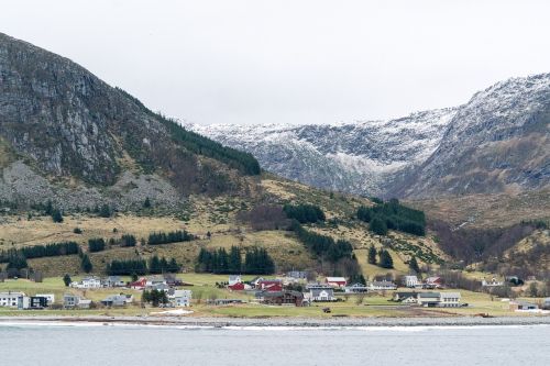 norway coast mountains snow