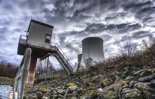 nuclear power plant  cooling tower  rhine