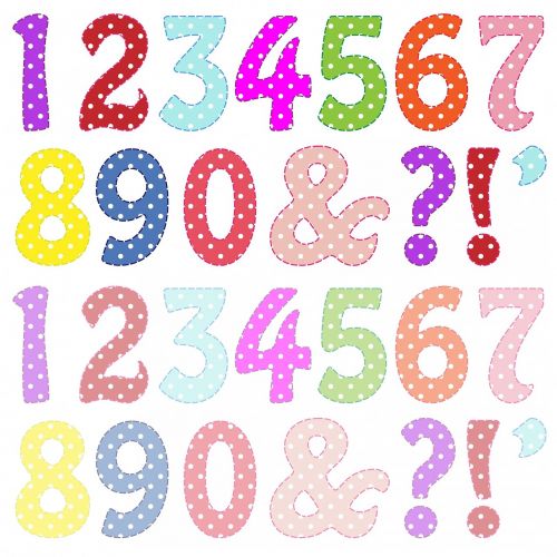 numbers colourful polka dots