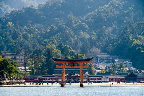o-torii gate  itsukushima shrine  shrine