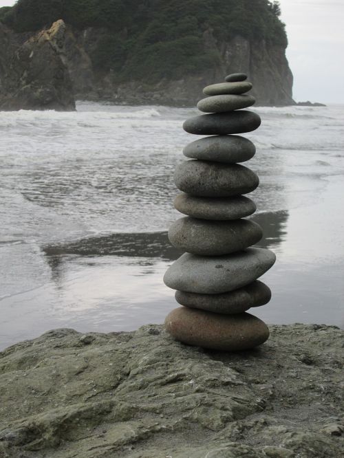 ocean stacked stones sea
