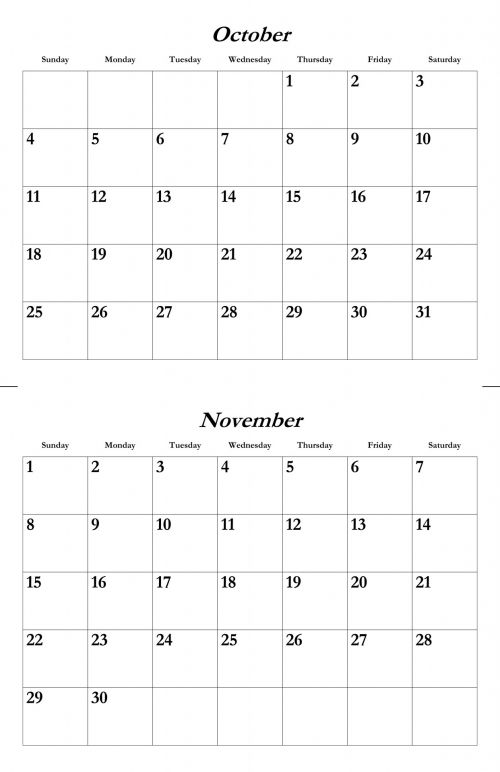 Oct Nov 2015 Calendar Template